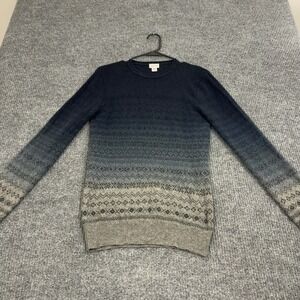 Club Monaco Sweater XS Navy Wool Ombre Fair Isle Nordic Crewneck Casual